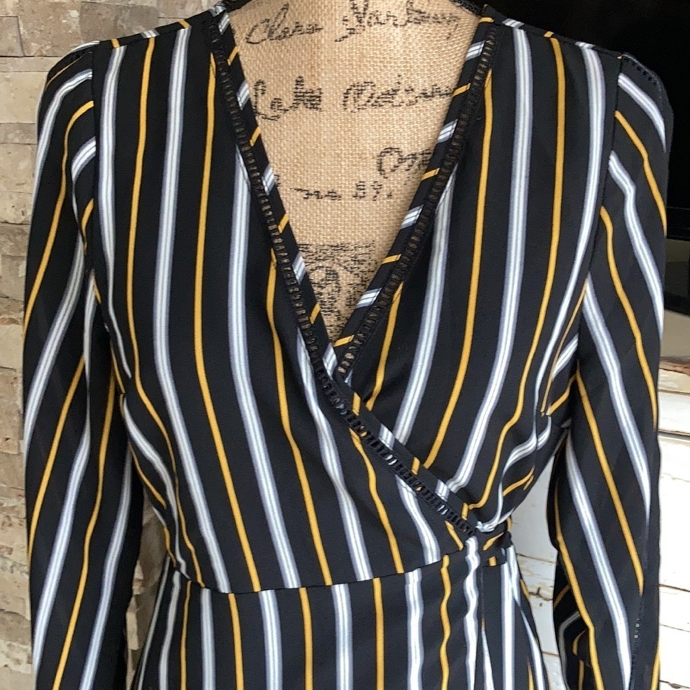 Jane Plus One black and gold pinstripe long cut out sleeve maxi wrap dress - Picture 6 of 16